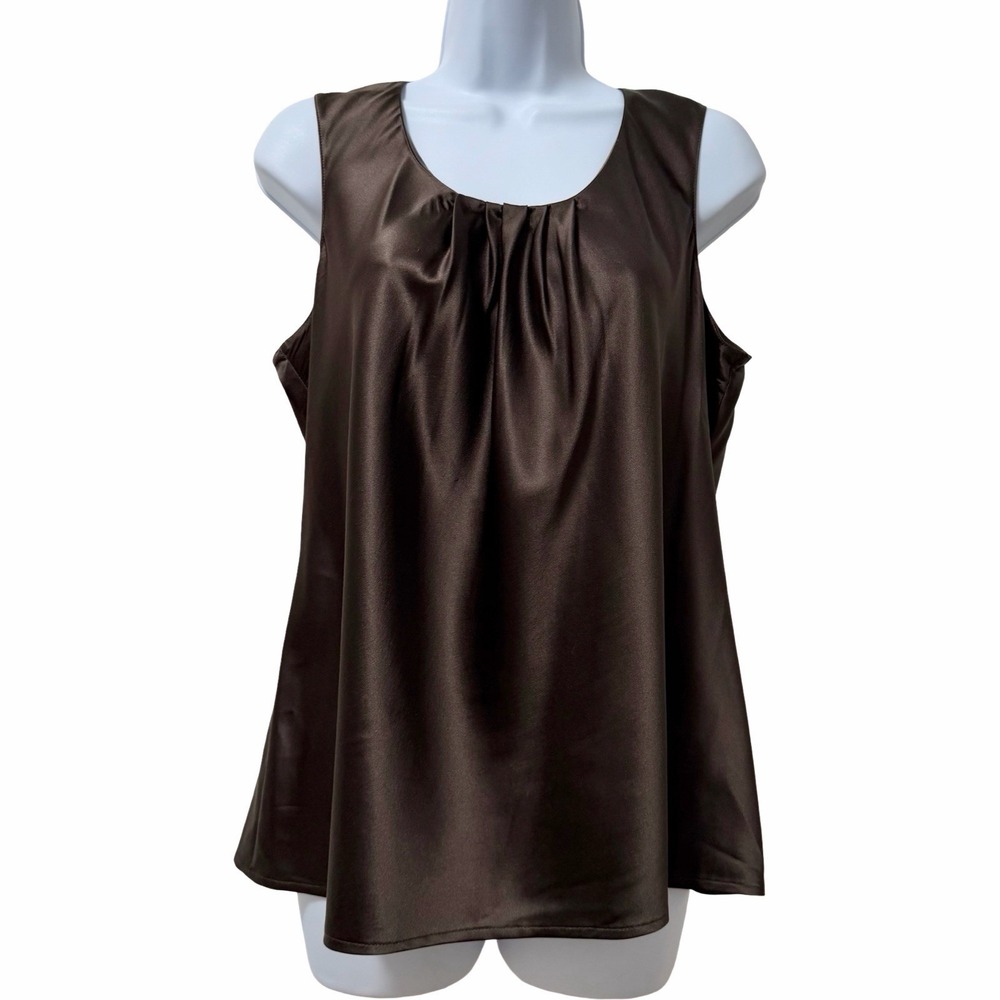 Vintage Talbots Womens 100% Silk Pleated Tank Top Size 14P Chocolate Brown Luxe